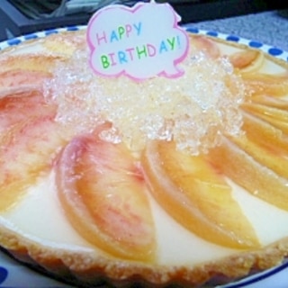 桃とキラキラ檸檬ジュレのレアチーズケーキ♪